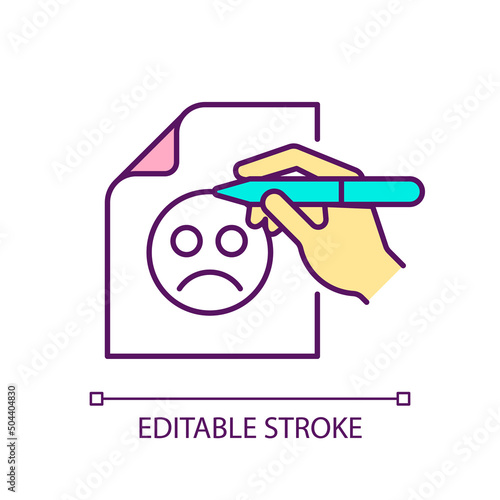 Drawing emotion RGB color icon. Psychotherapeutic method to deal with problem. Art therapy for mental health. Isolated vector illustration. Simple filled line drawing. Editable stroke. Arial font used