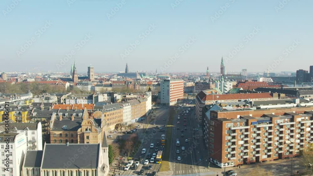 Drone flying over main road in copenhagen. 60fps Drone flying over main road in copenhagen. 60fps
