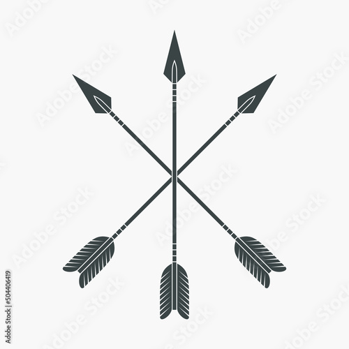 Arrows graphic icon. Crossed three arrows sign isolated on white background. Vector illustration