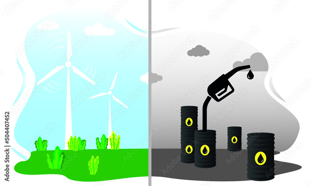 Renewable energy sources and nonrenewable energy sources. wind farms