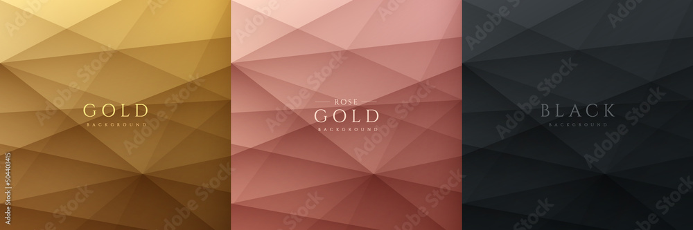 Set of gold, black and pink gold abstract background with dynamic gradient overlap stripes lines. Luxury and elegant concept. Modern and simple template banner collection design. EPS10 vector