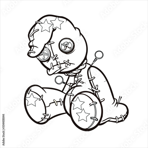 Voodoo doll teddy bear coloring page Voodoo vector illustration Rag voodoo Halloween cursed doll coloring page for adults and kids 