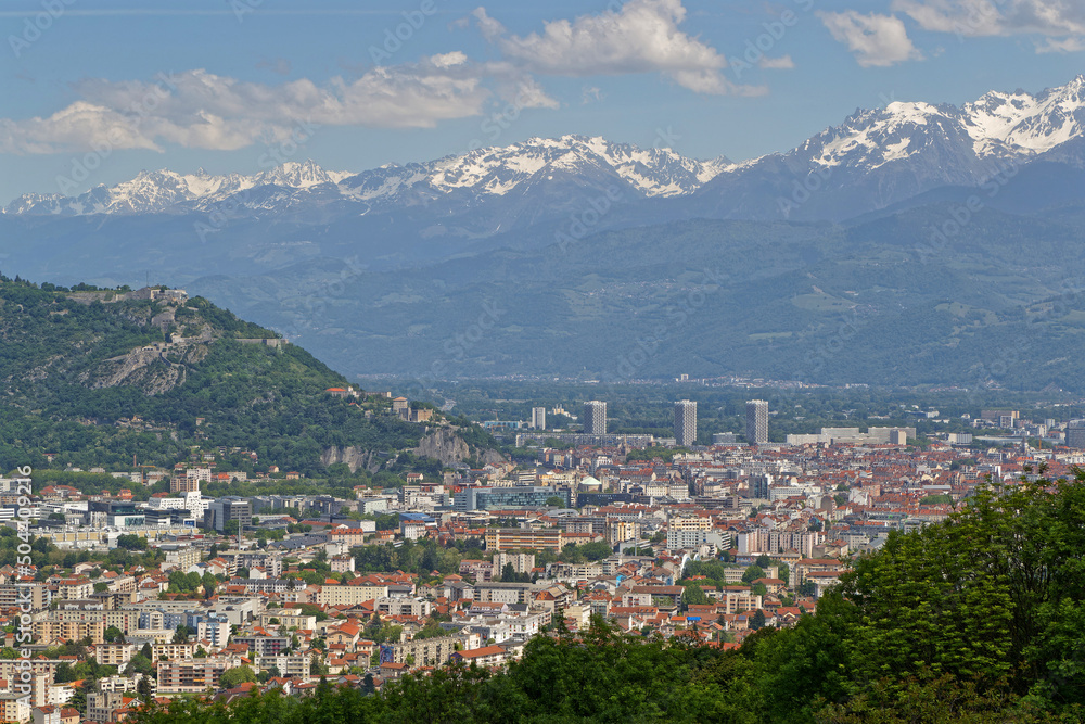 GRENOBLE, FRANCE, May 11, 2022 : Gateway to the Alps, Grenoble was awarded European Green Capital for 2022, pioneering nature of its actions for ecological transition.