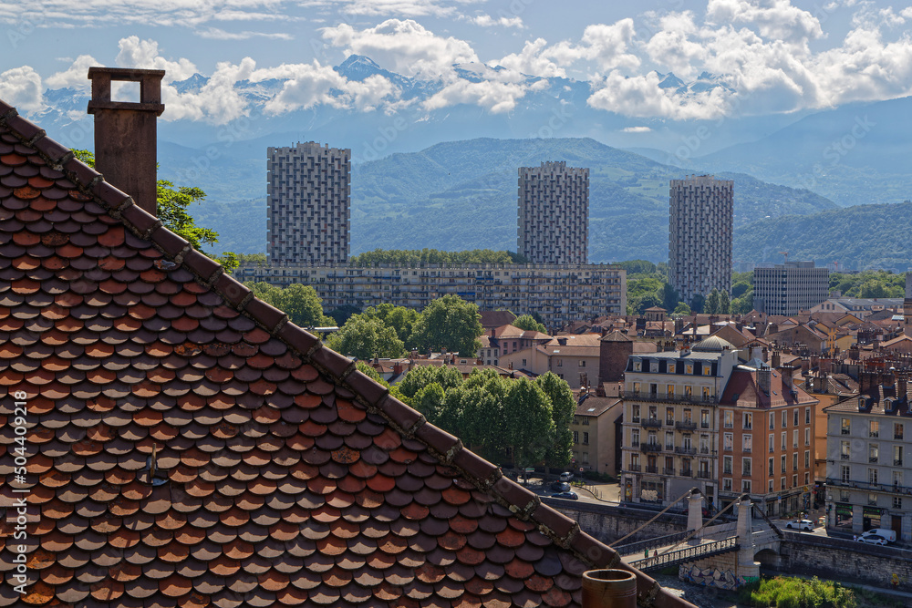 GRENOBLE, FRANCE, May 9, 2022 : Gateway to the Alps, Grenoble was awarded European Green Capital for 2022, pioneering nature of its actions for ecological transition.