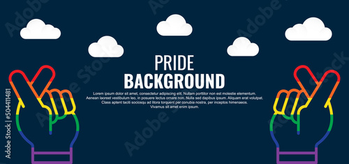 LGBT pride abstract background. Vector background with rainbow colors and love symbol hand. Vector Banner Template for Pride Month
