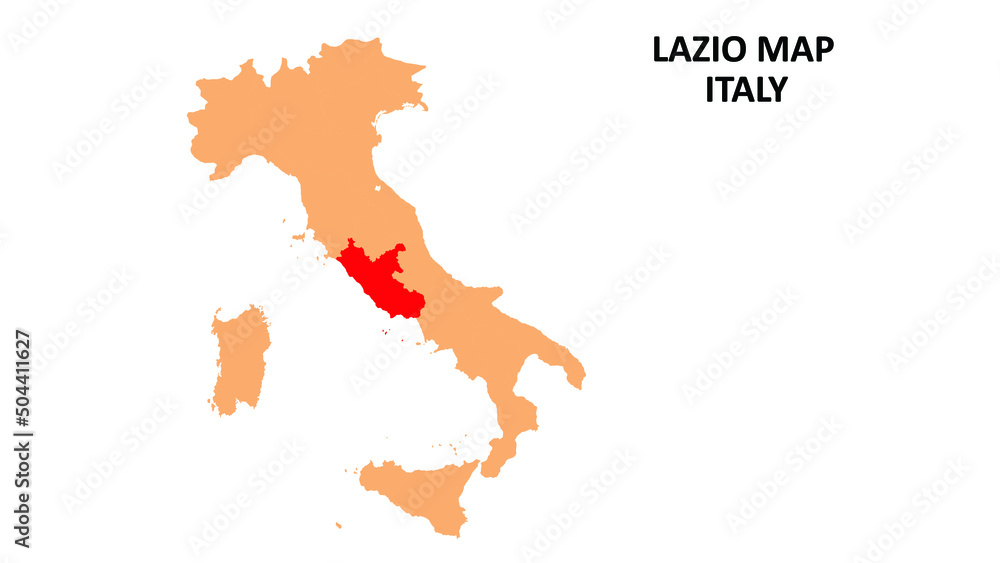 Obraz premium Lazio regions map highlighted on Italy map.