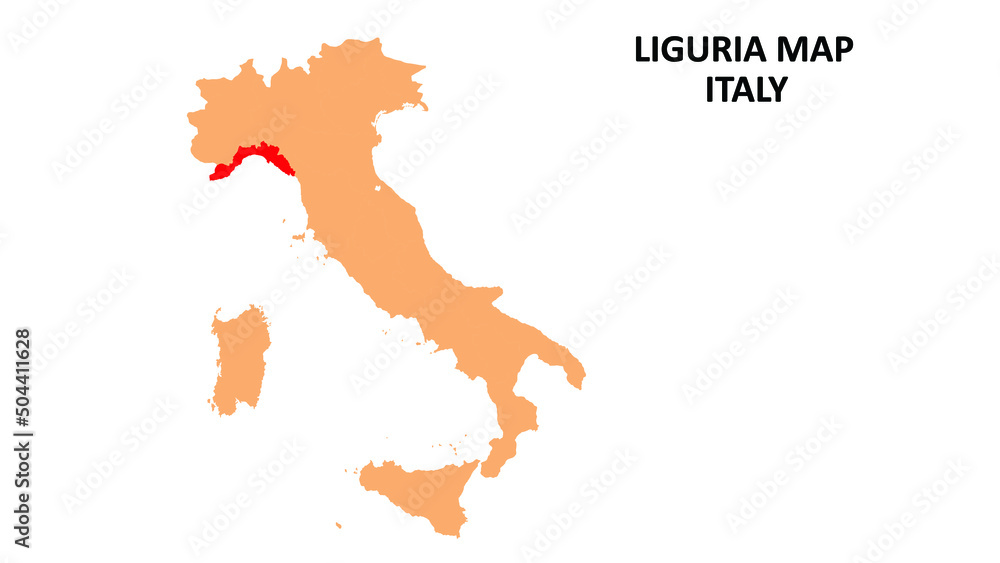 Obraz premium Liguria regions map highlighted on Italy map.