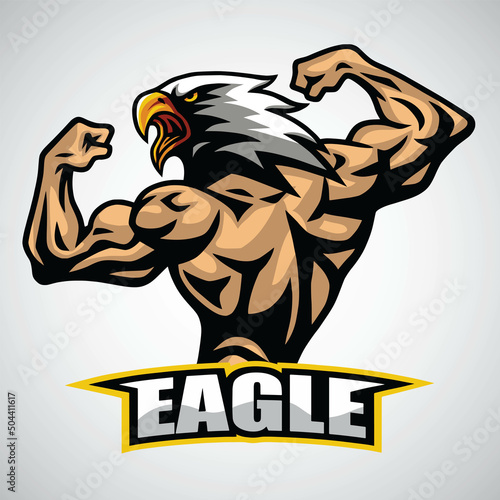 Eagle Bodybuilder Logo Character Design Mascot Premium Vector
