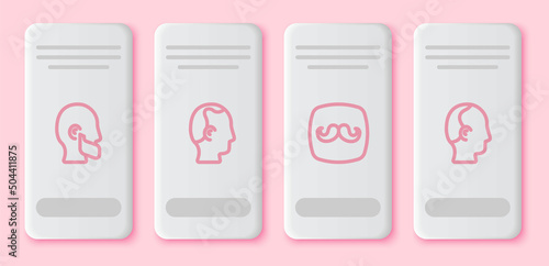 Set line Mustache and beard, Baldness, Barbershop and . White rectangle button. Vector