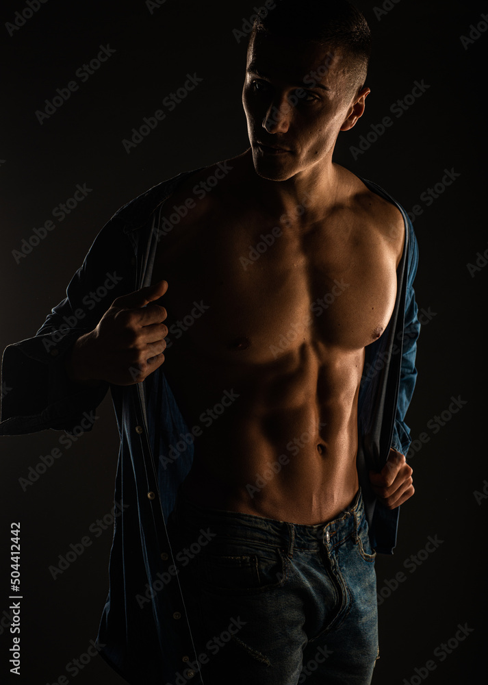 Posing with open shirt, close up Posing with open shirt, close up