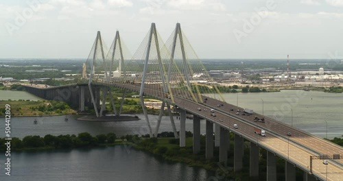 Establishing shot of the Fred Hartman Bridge in Baytown Texas photo