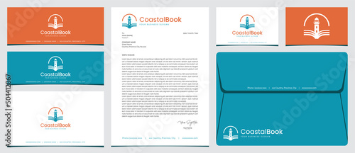 Coastal book logo with stationery, business card and social media banner designs
