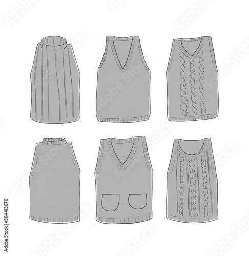 グレーのニットベストのイラストセット