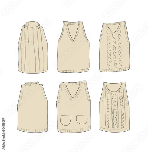 ベージュのニットベストのイラストセット
