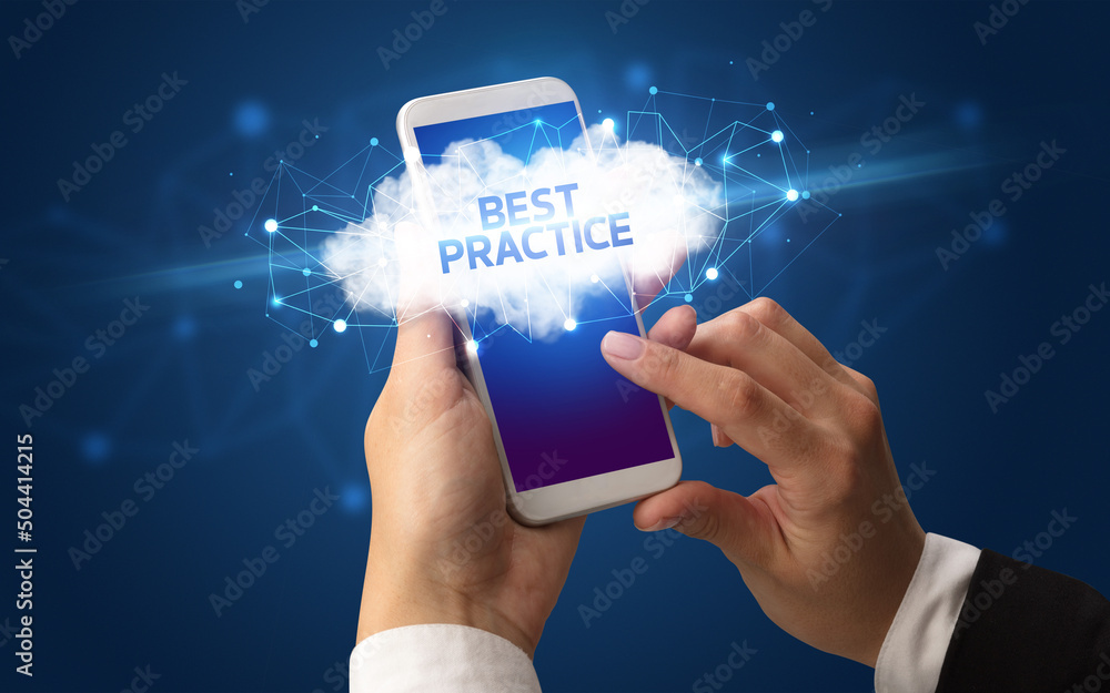 Hand using smartphone with cloud business concept Hand using smartphone with cloud business concept