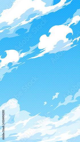 かっこいい雲と空の背景イラスト_アメコミ風_16:9_縦