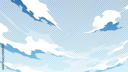 かっこいい雲と空の背景イラスト_アメコミ風_16:9