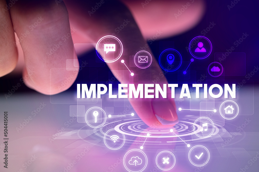 Finger touching tablet with web technology icons concept