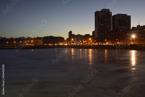 View of the city from the ocean at night, Mar del Plata. Buenos Aires, Argentina