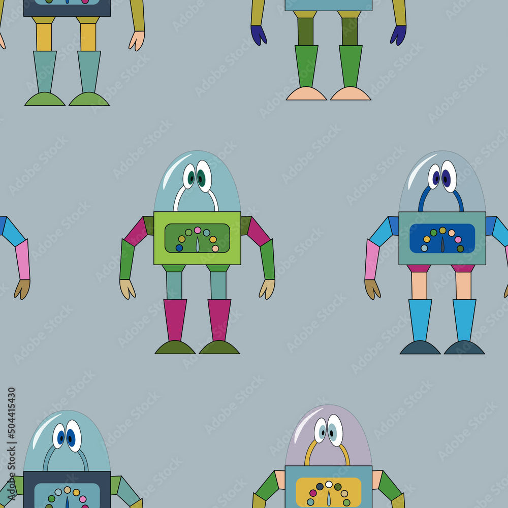 Funny pattern with robots. Baby background. Funny pattern with robots. Baby background.