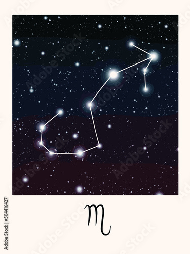 Illustration of zodiac sign stars constellation. Scorpio horoscope sign. Vector art.