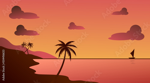 beach landscape vector  at sunset