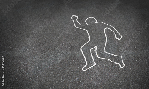 Fotografie Dead body outline as a crime scene concept or murder mystery symbol and work acc