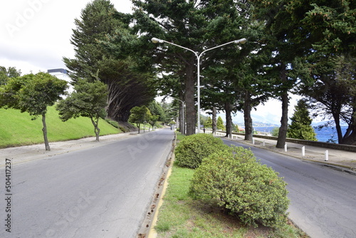 A street view from Bariloche. The town is located by the Nahuel Huapi Lake. San Carlos de Bariloche, Argentina