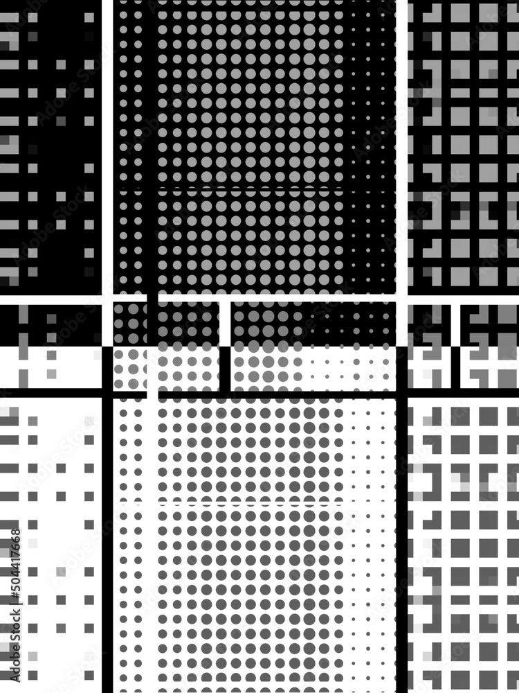 Fototapeta premium black and white grid dot and spot pattern split positive and negative inverted design