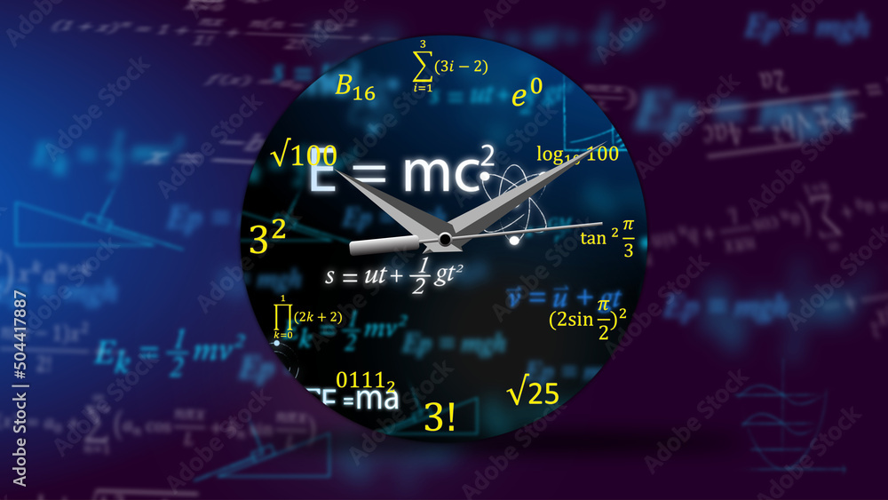 Time Machine Math Calculation Formula The wall clock, or watch, is a physical equation and the background is ...