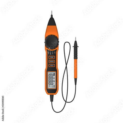 Portable digital multimeter. Device for measuring voltage, current, resistance. Vector illustration.