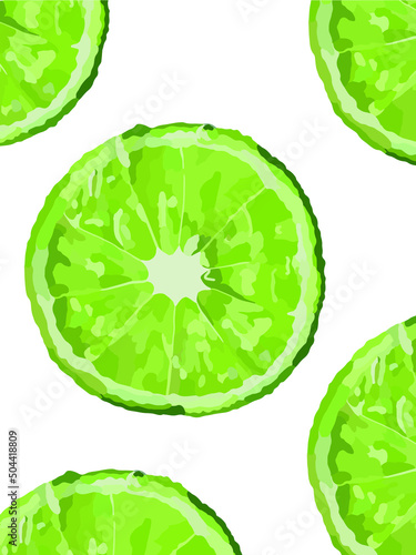 Slices of lime, citrus pattern. Vector art