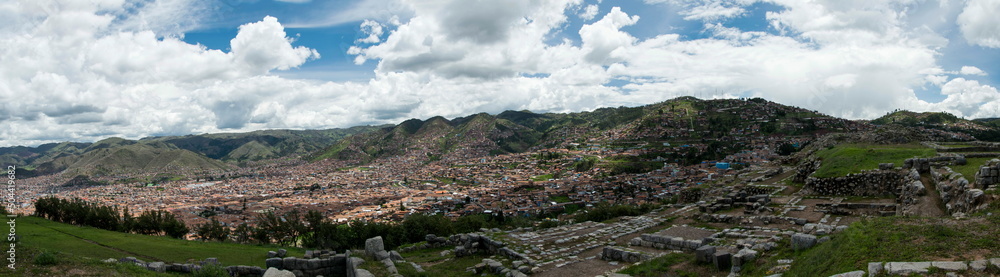 Cusco, Panoramic view of the centre of Cusco city with the Cathedral