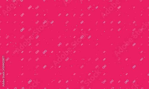 Seamless background pattern of evenly spaced white astrological opposition symbols of different sizes and opacity. Vector illustration on pink background with stars