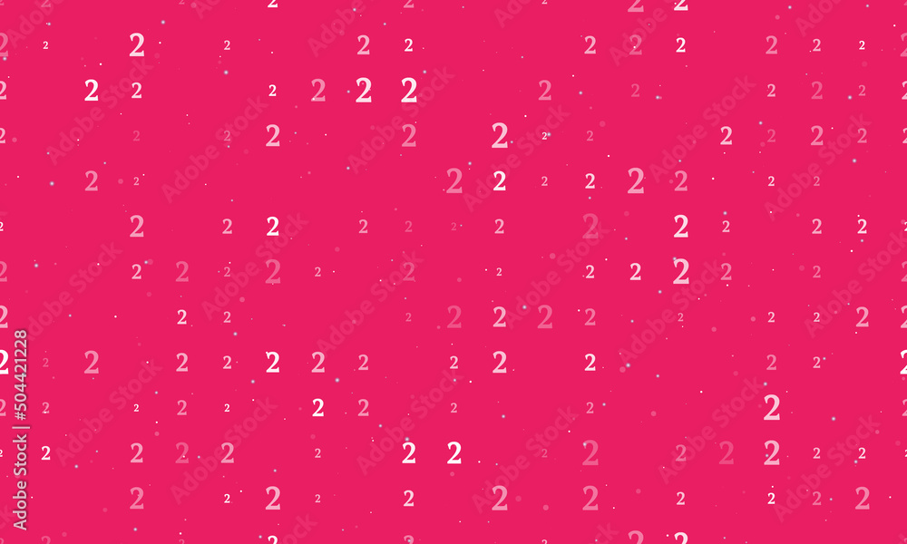 Seamless background pattern of evenly spaced white number two symbols of different sizes and opacity. Vector illustration on pink background with stars Seamless background pattern of evenly spaced white number two symbols of different sizes and opacity. Vector illustration on pink background with stars