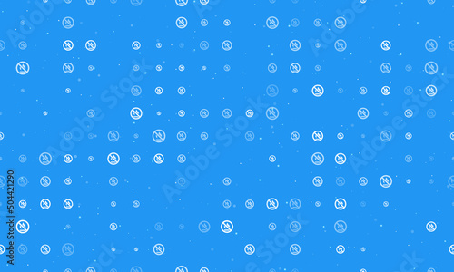 Seamless background pattern of evenly spaced white no gas symbols of different sizes and opacity. Vector illustration on blue background with stars