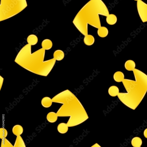 Seamless pattern of golden crowns on black background. Vector illustration