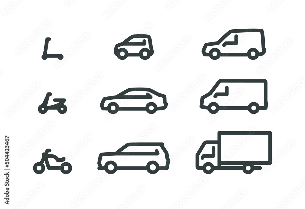 Set of transport icons, delivery trucks