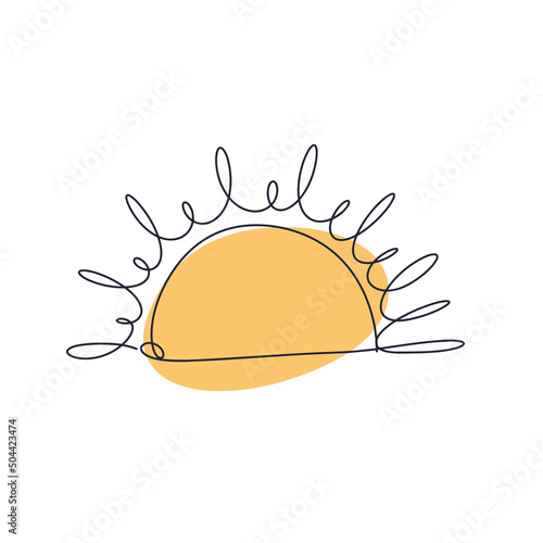 Abstract black sun thin line icon with rays isolated on white background