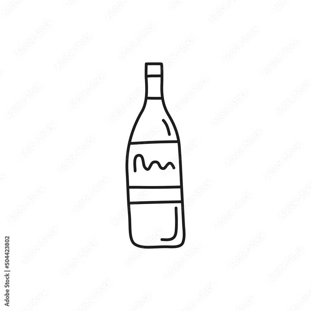 Doodle outline alcohol drink in bottle. Doodle outline alcohol drink in bottle.