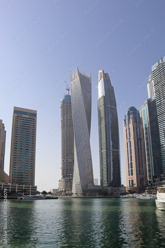 Obraz premium Skyscrapers and artificial canal in Dubai Marina