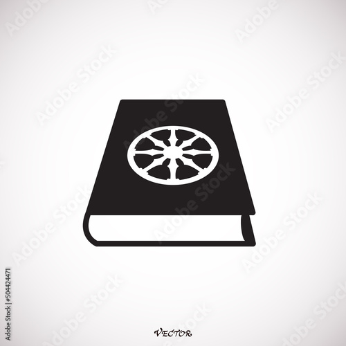 Book  icon with a Dharmachakra. Buddhist wheel symbol on it, Religious book