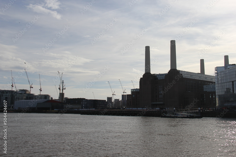 Factory on a river in London 