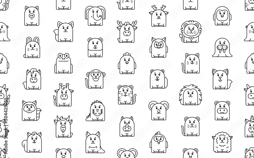 Seamless pattern with Animals icons. Animal icons set. Icon design. Template elements