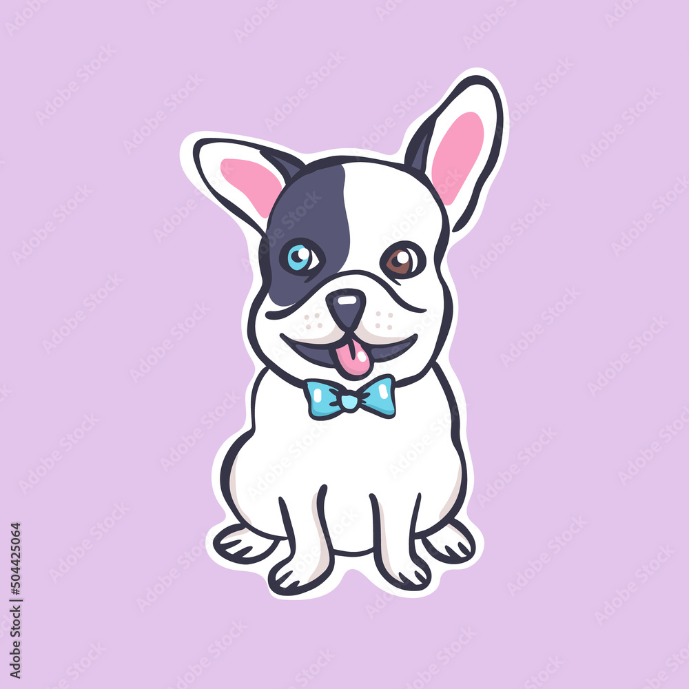 Cute illustration with a dog on a pink background, vector sticker.