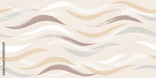 Seamless Wave Pattern, Hand drawn watercolor vector background. Wavy brush stroke, curly grunge paint lines