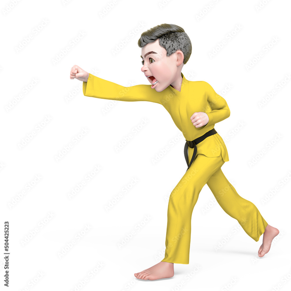 karate boy cartoon is doing a angry punch karate boy cartoon is doing a angry punch