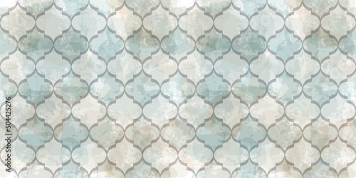 Moroccan Seamless Pattern. Turkish Mosque Window Shape. Arabic Mosaic Watercolor Ornament Background. Eid Mubarak Muslim Decoration. Ramadan Kareem Islamic Illustration