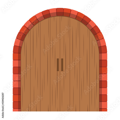 Wooden door. Arch way vector. arch brick door. wallpaper. free space for text. 