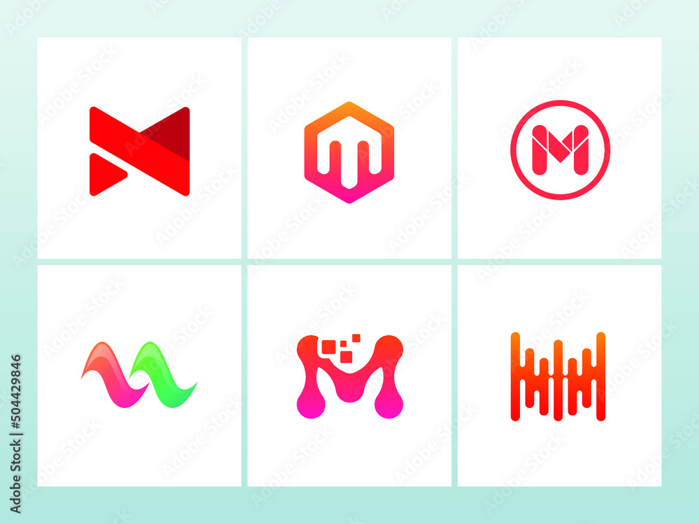 Set of Unique modern creative abstract M initial letter logo collection design Part 01 Set of Unique modern creative abstract M initial letter logo collection design Part 01